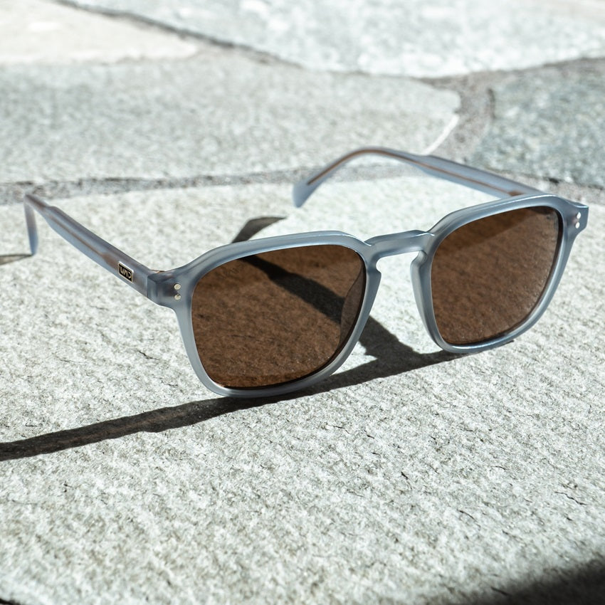 Moonrock Grey / Brown Lens || Grey Square Frame Sunglasses with Brown Polarized Lenses