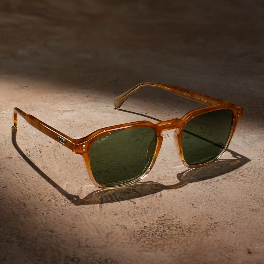 Sunset Tortoise / Smoke Green Lens || Tortoise Square Frame Sunglasses with Green Polarized Lenses