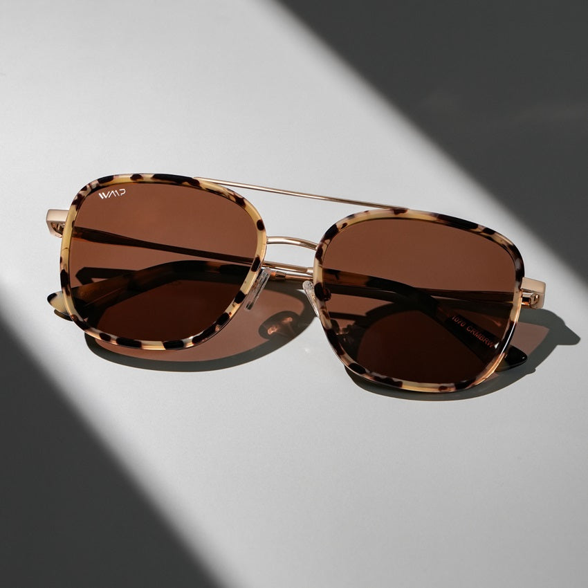 Beige Tortoise / Brown Lens || Brown Tortoise Aviator Frame Sunglasses with Brown Polarized Lenses