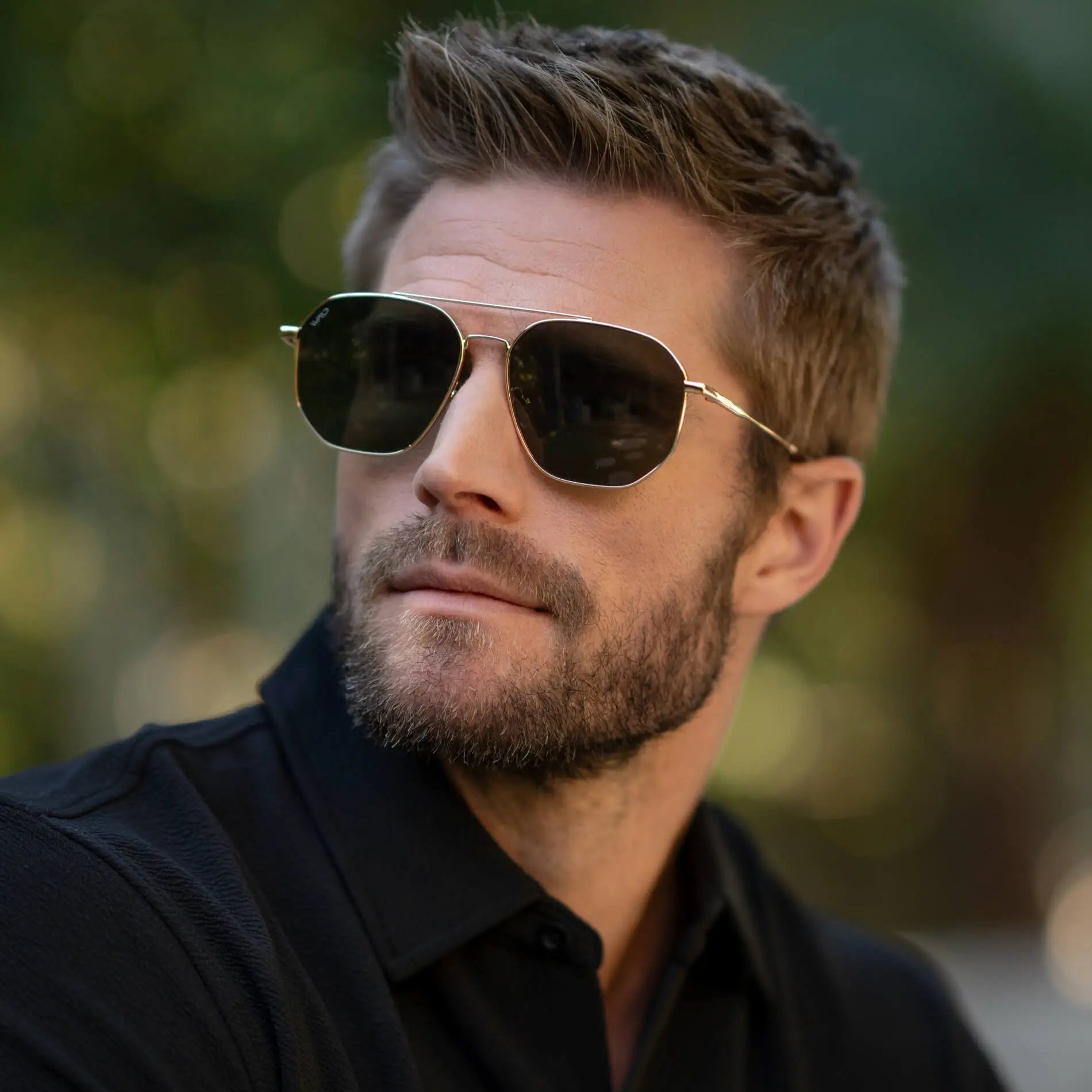 Gold / Smoke Green Lens || Men's Modern Double Bridge Aviator Sunglasses with Gold Frame and Green Polarized Lenses