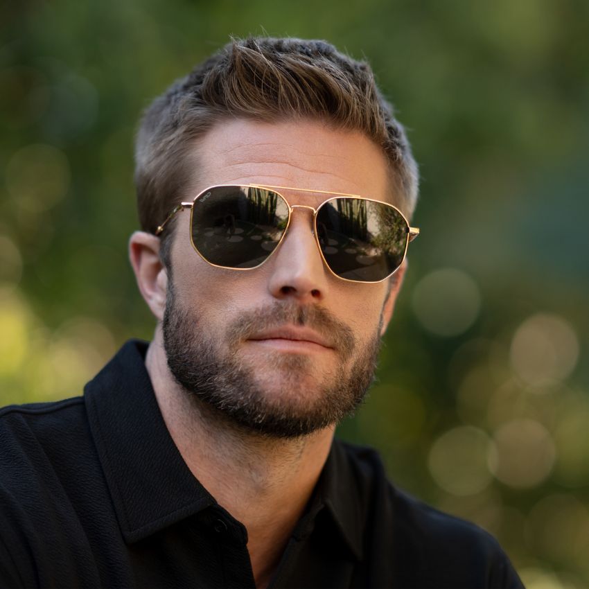 Gold / Smoke Green Lens || Modern Double Bridge Aviator Sunglasses with Gold Frame and Green Lenses