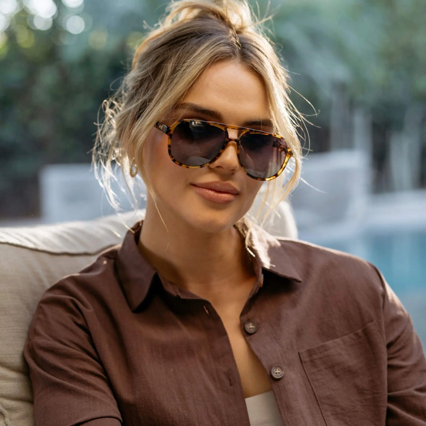 Honey Tortoise / Twilight Gradient Lens || Brown Tortoise Aviator Frame Sunglasses with Purple Gradient Polarized Lenses