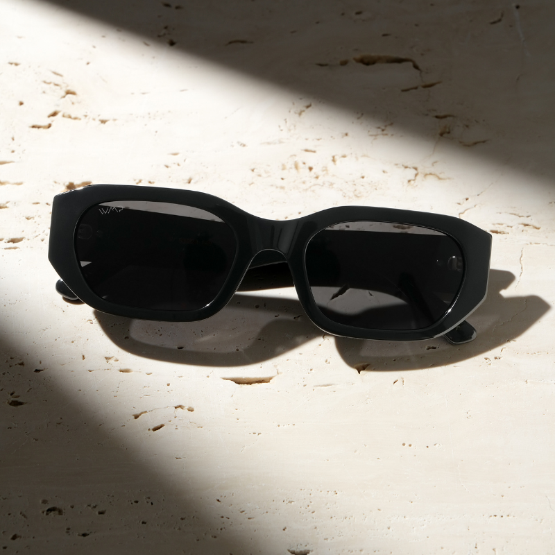 Black / Triple Black Lens || Women's Rectangular Cateye Sunglasses with Black Acetate Frame and Triple Black Polarized Lens
