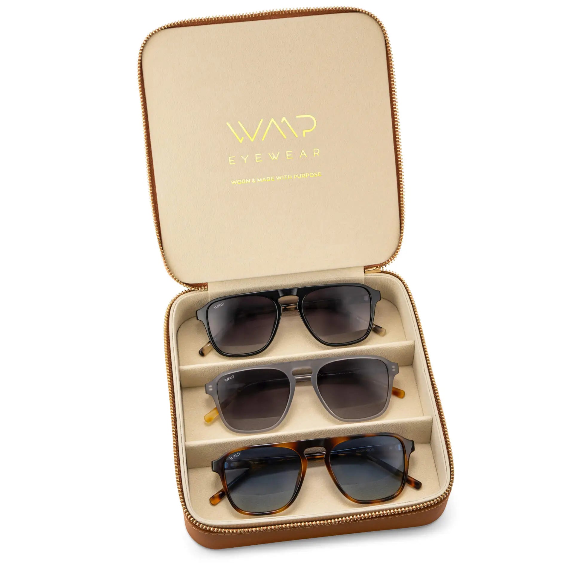 Brown Case || Upgrade your style with our Sunglass Kit, including three best-selling styles housed in a premium leather case, gift-ready and perfect for any occasion.