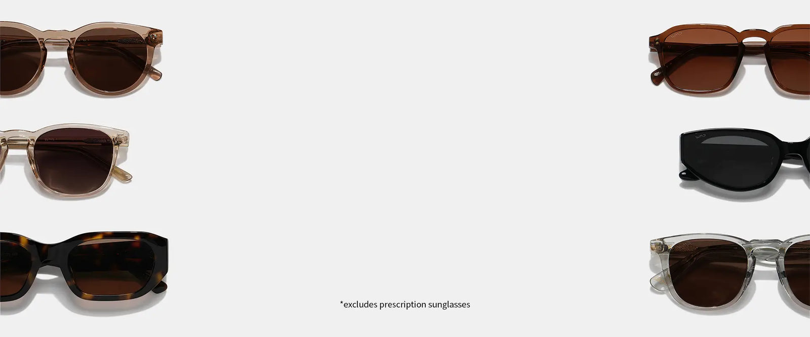 Six WMP Eyewear sunglasses styles on a white background. Excludes prescription sunglasses.