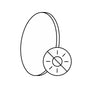 Line art icon of an oval lens with a circle containing a sun symbol crossed out, indicating non-polarized lenses