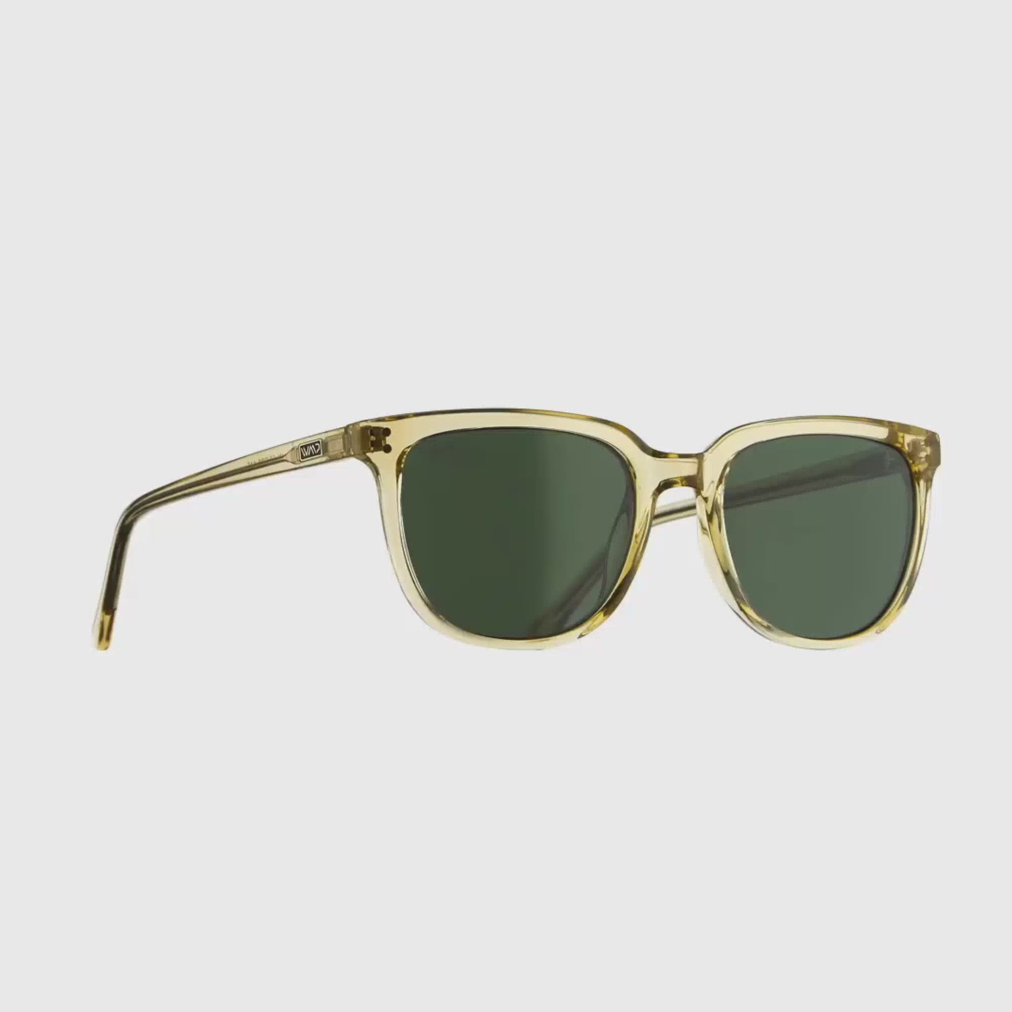 Champagne Crystal / Smoke Green Lens || Yellow Square Frame Sunglasses with Green Polarized Lenses