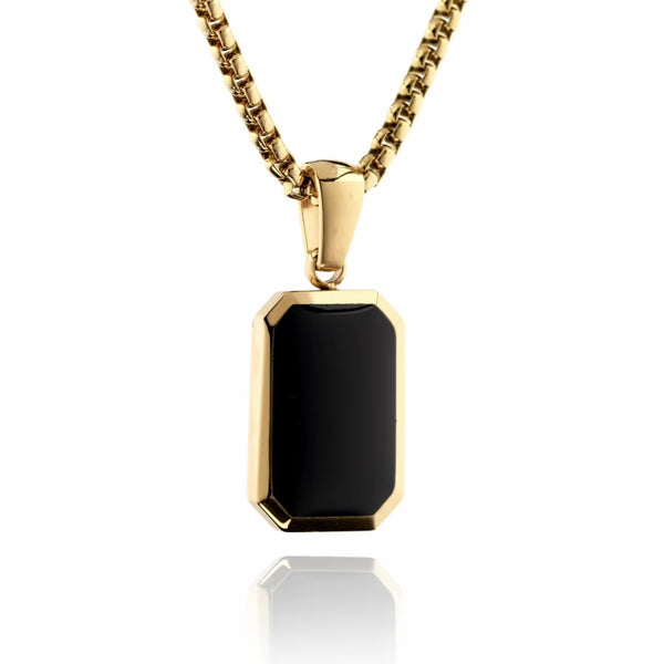 Gold / Dusk Black Pendant || Handmade Staple Necklace with 14K Gold Plated Chain and Black Porcelain Pendant