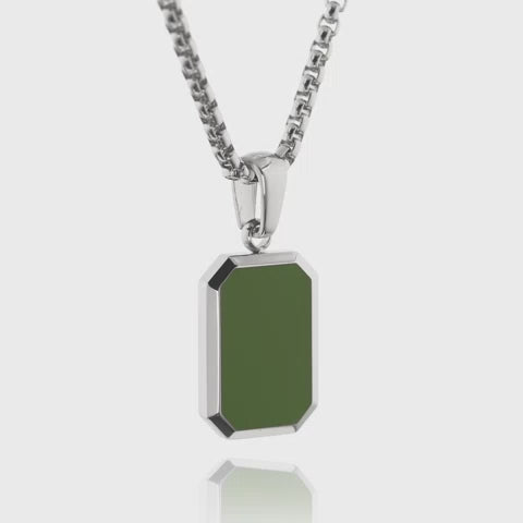 Silver / Pine Green Pendant || Handmade Staple Necklace with Silver Stainless Steel Chain and Green Porcelain Pendant