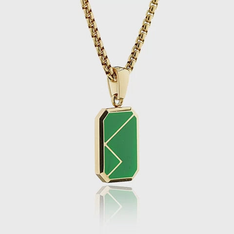 Gold / Napier Green Pendant || Handmade Staple Necklace with 14K Gold Plated Chain and Green Porcelain Pendant