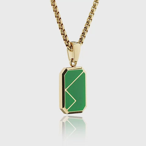 Gold / Napier Green Pendant || Handmade Staple Necklace with 14K Gold Plated Chain and Green Porcelain Pendant