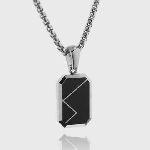 Silver / Dusk Black Pendant || Handmade Staple Necklace with Silver Stainless Steel Chain and Black Porcelain Pendant