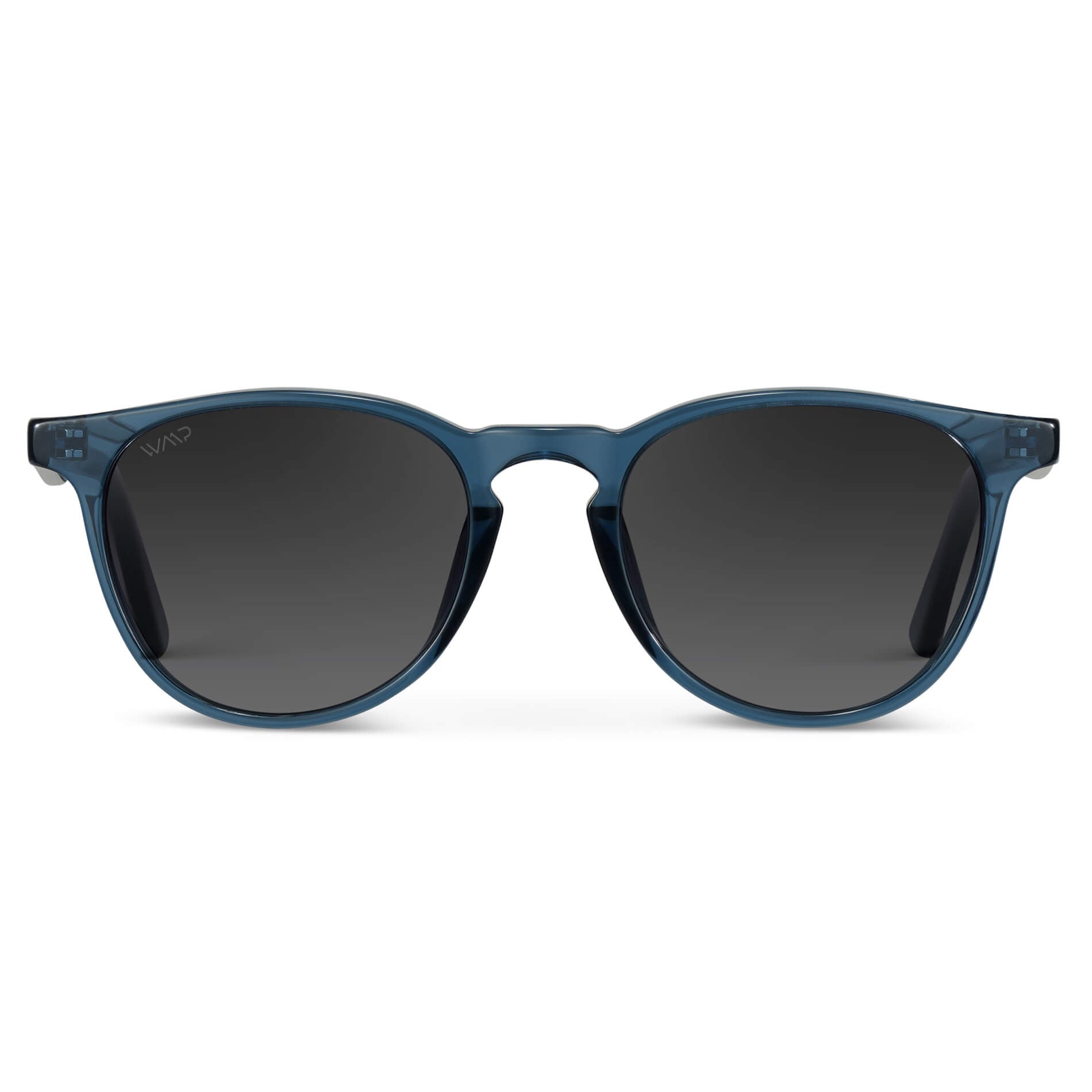 Crystal Cobalt / Black Gradient Lens || Round Sunglasses with Blue Frame and Grey Lenses