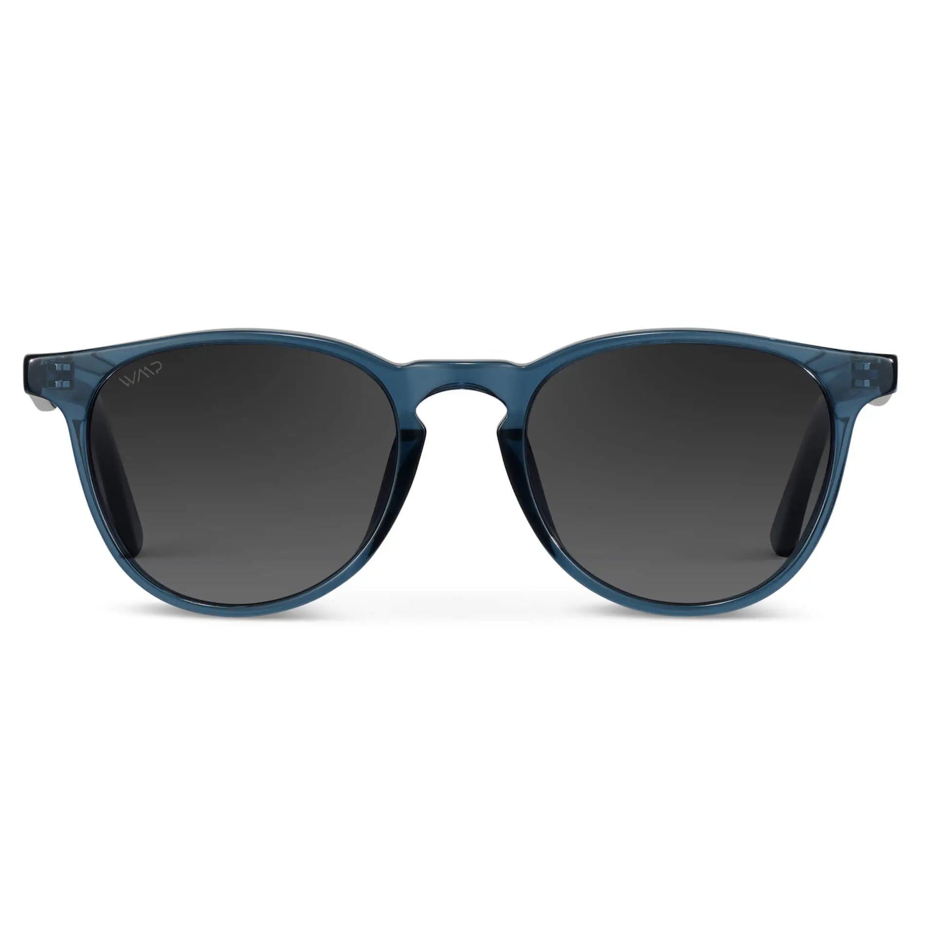 Crystal Cobalt / Black Gradient Lens || Men's Round Polarized Sunglasses with Blue Frame and Grey Lenses