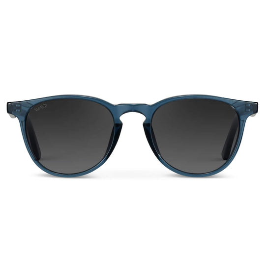 Crystal Cobalt / Black Gradient Lens || Men's Round Polarized Sunglasses with Blue Frame and Grey Lenses