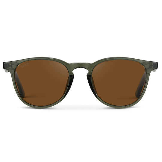 Crystal Sage / Brown Lens || Men's Round Polarized Sunglasses with Green Frame and Brown Lenses