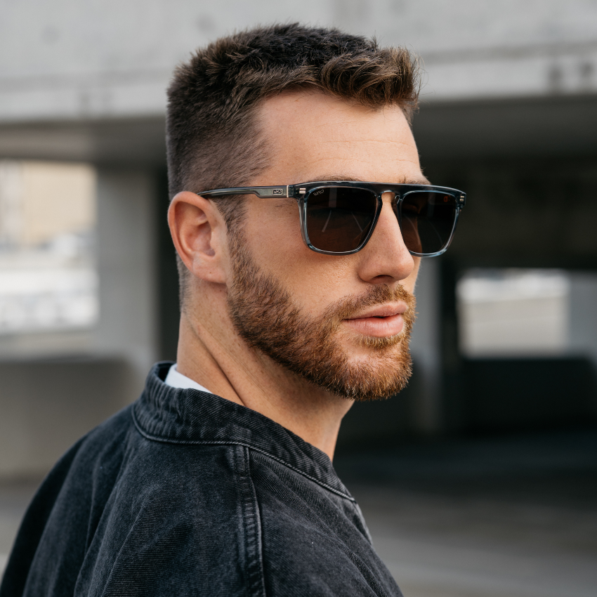 Crystal Stone Blue / Brown Lens || Blue Square Sunglasses with Brown Lenses