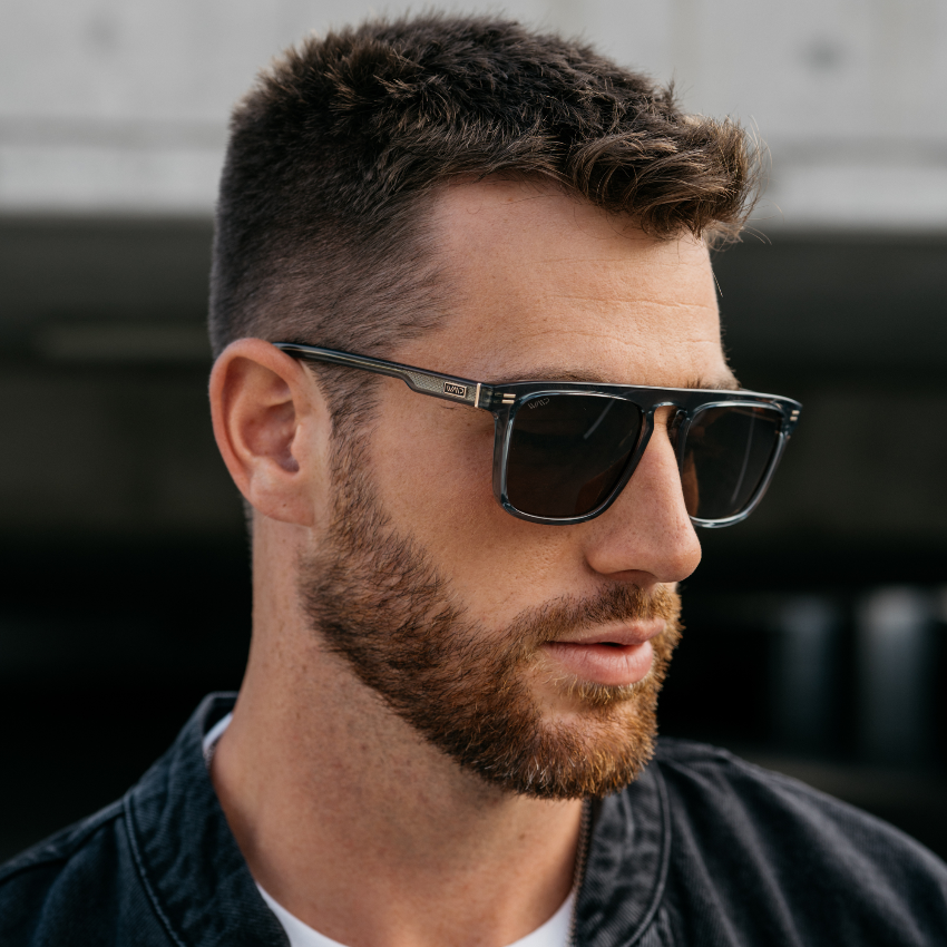 Crystal Stone Blue / Brown Lens || Blue Square Sunglasses with Brown Lenses