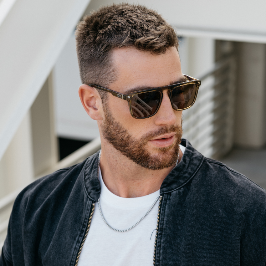 Crystal Verde / Brown Lens || Green Square Sunglasses with Brown Lenses