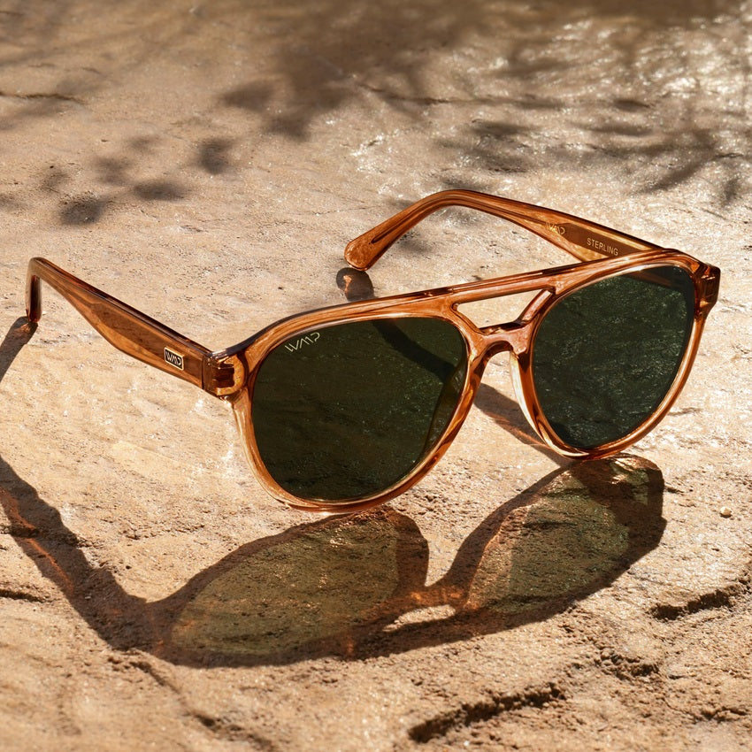 Crystal Copper / Smoke Green Lens || Brown Aviator Frame Sunglasses with Green Polarized Lenses