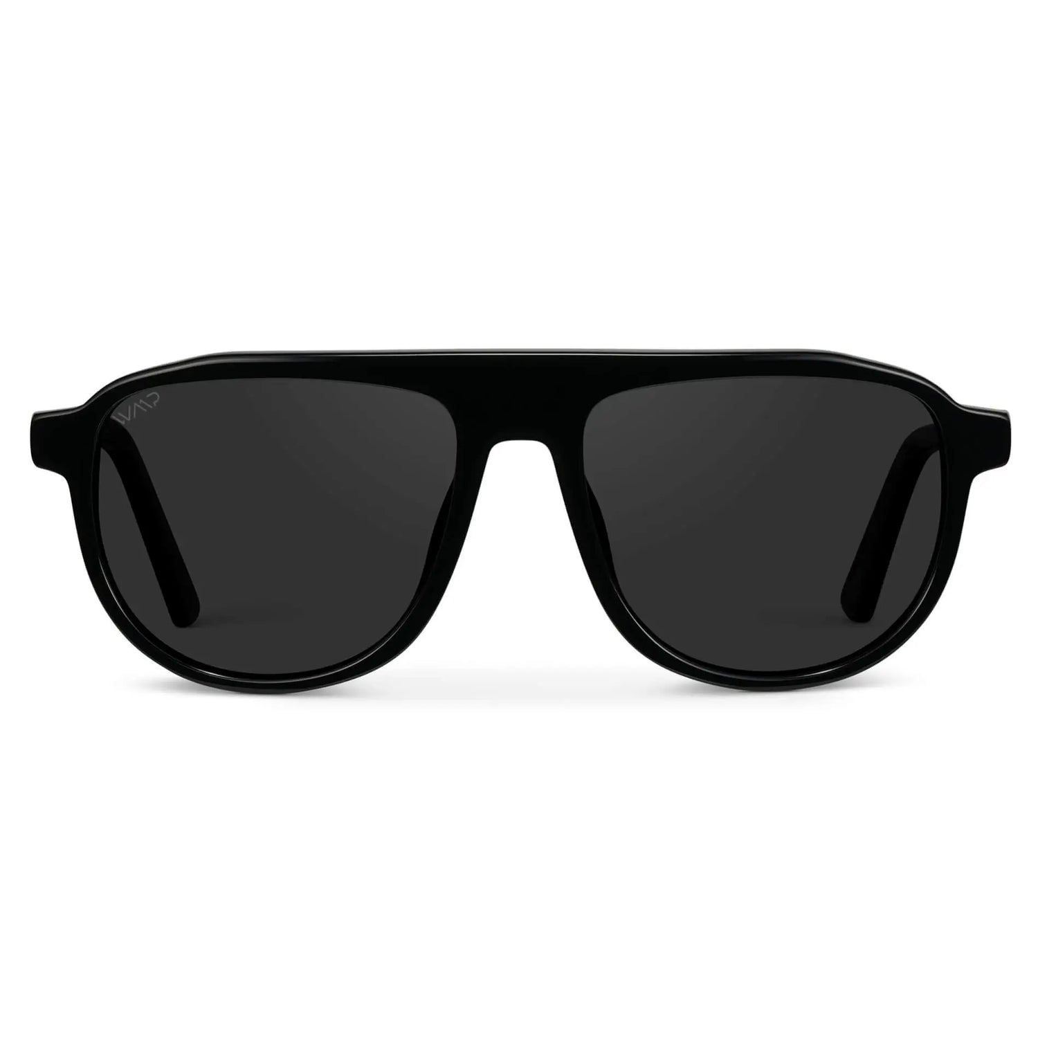 Glossy Black / Black Lens || Black Aviator Sunglasses with Black Polarized Lenses