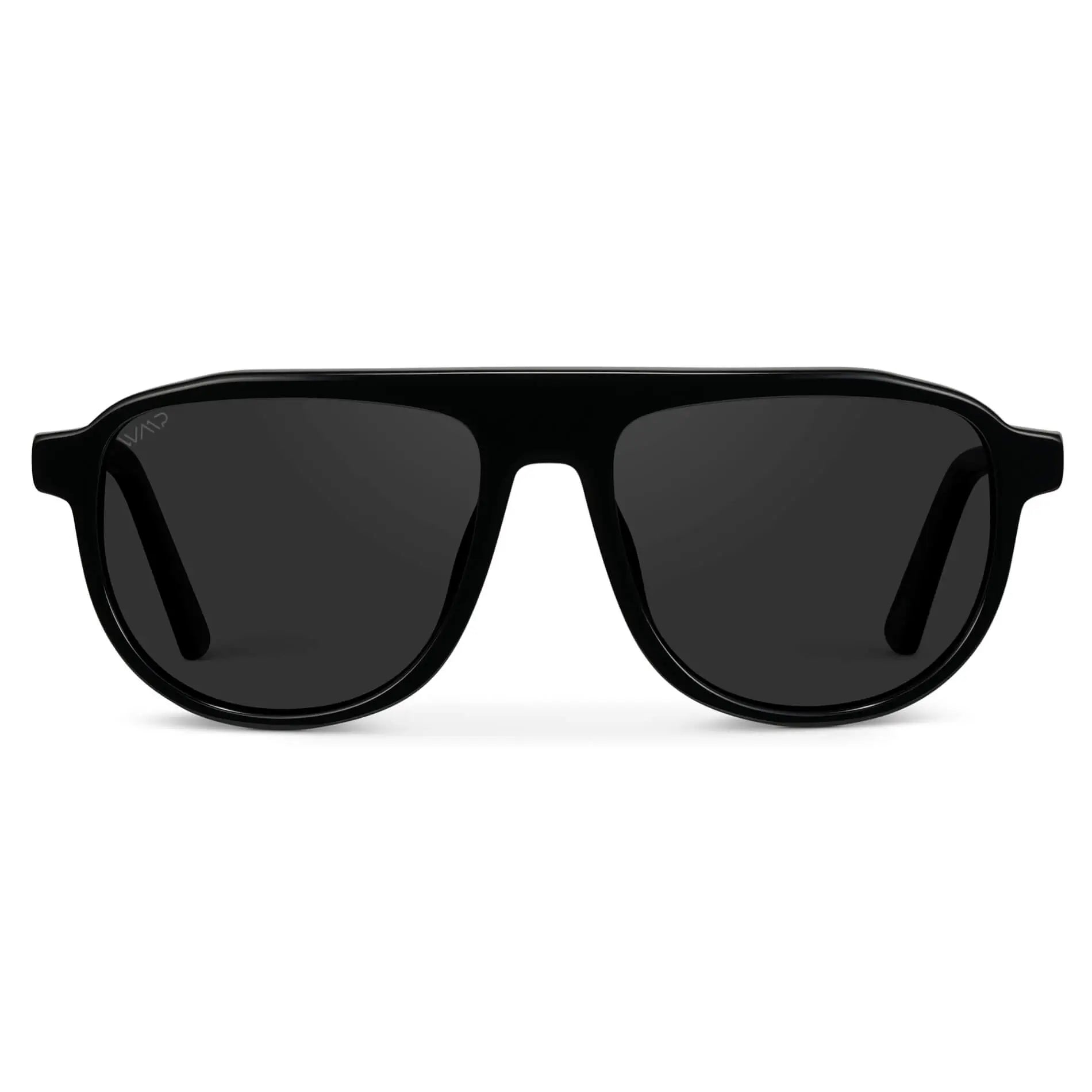 Glossy Black / Black Lens || Black Aviator Sunglasses with Black Polarized Lenses