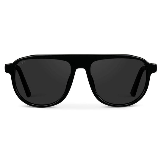 Glossy Black / Black Lens || Black Aviator Sunglasses with Black Polarized Lenses