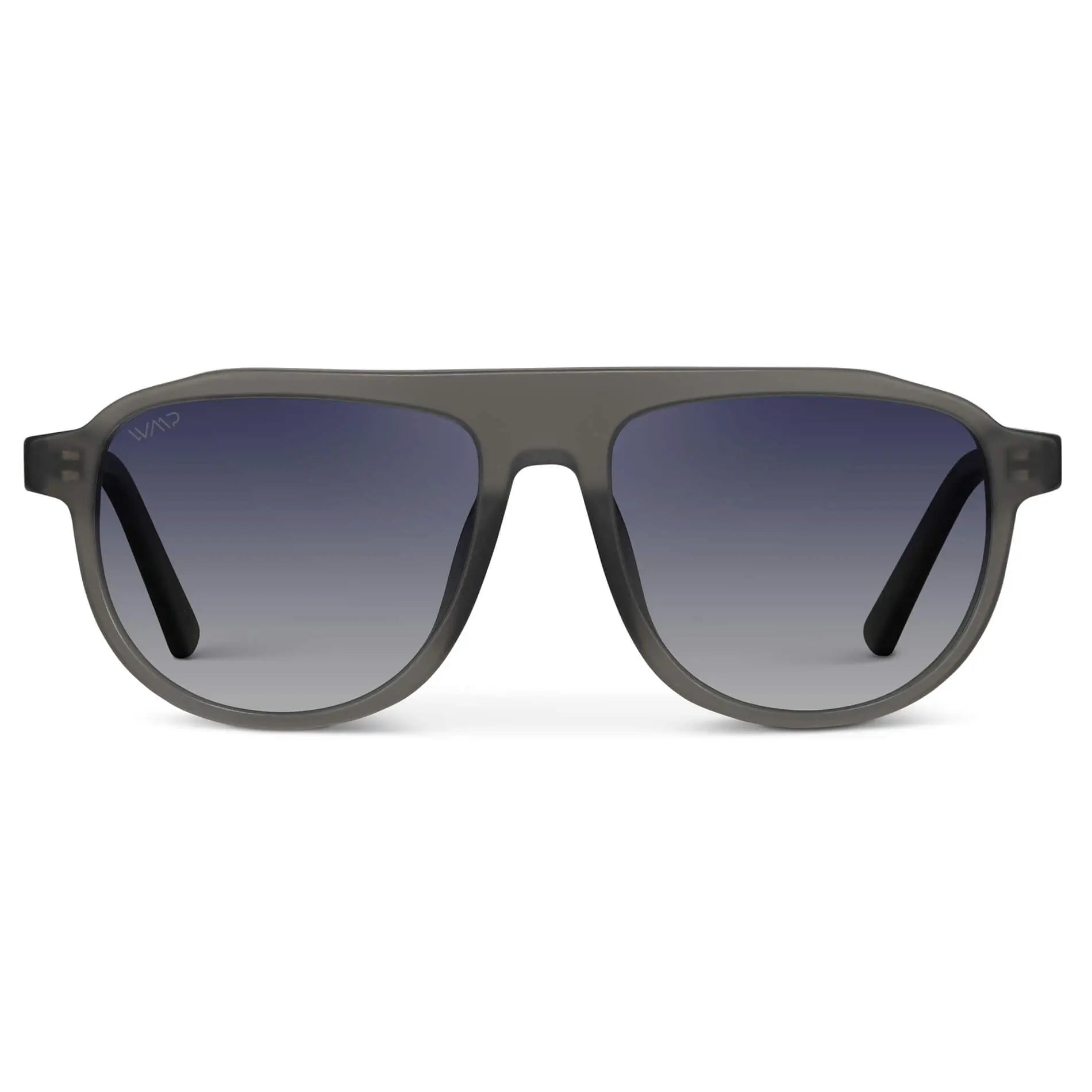 Frosted Graphite / Navy Gradient Lens || Grey Aviator Sunglasses with Blue Polarized Lenses