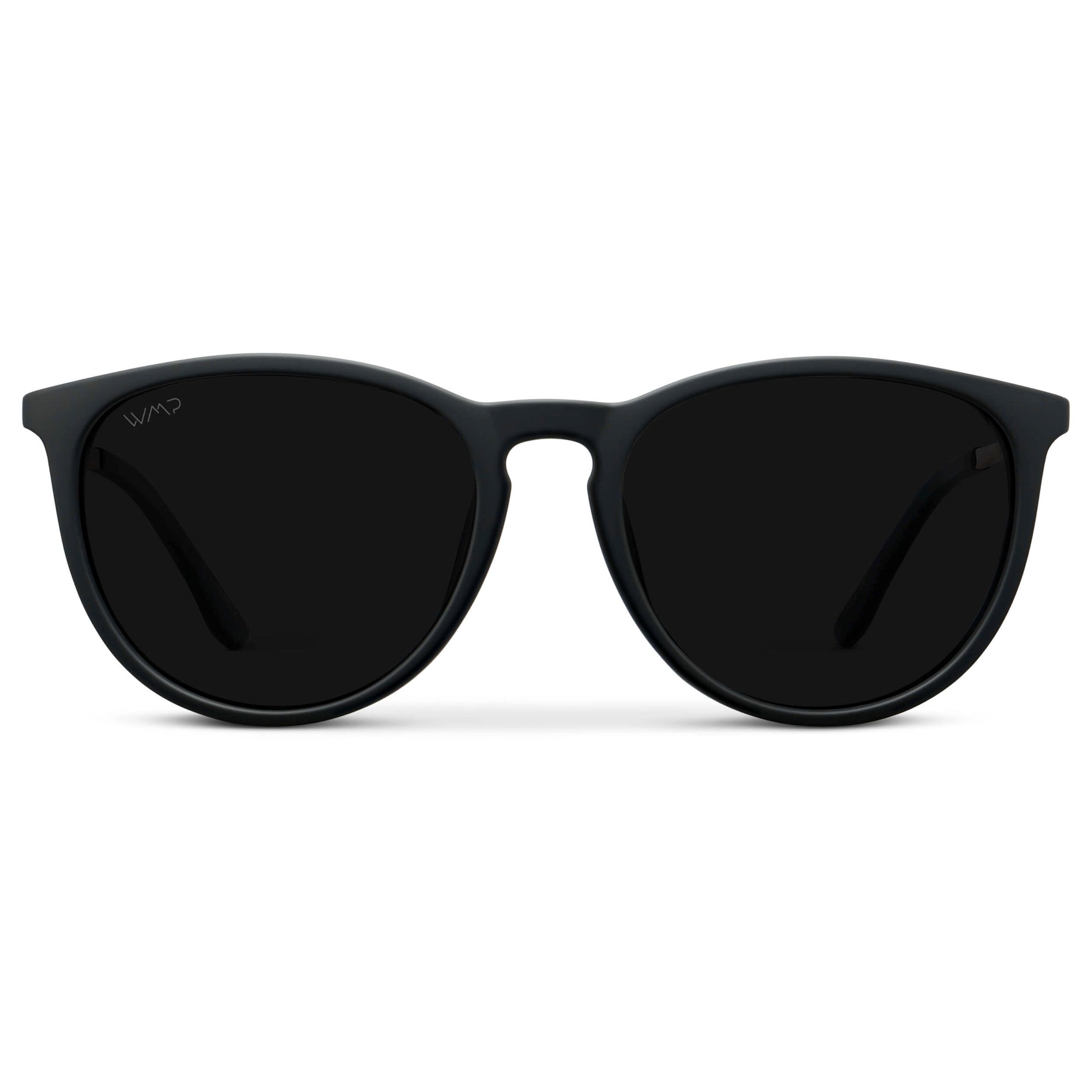 Gold / Black || Classic Round Frame Sunglasses with Black Frame and Black Lenses
