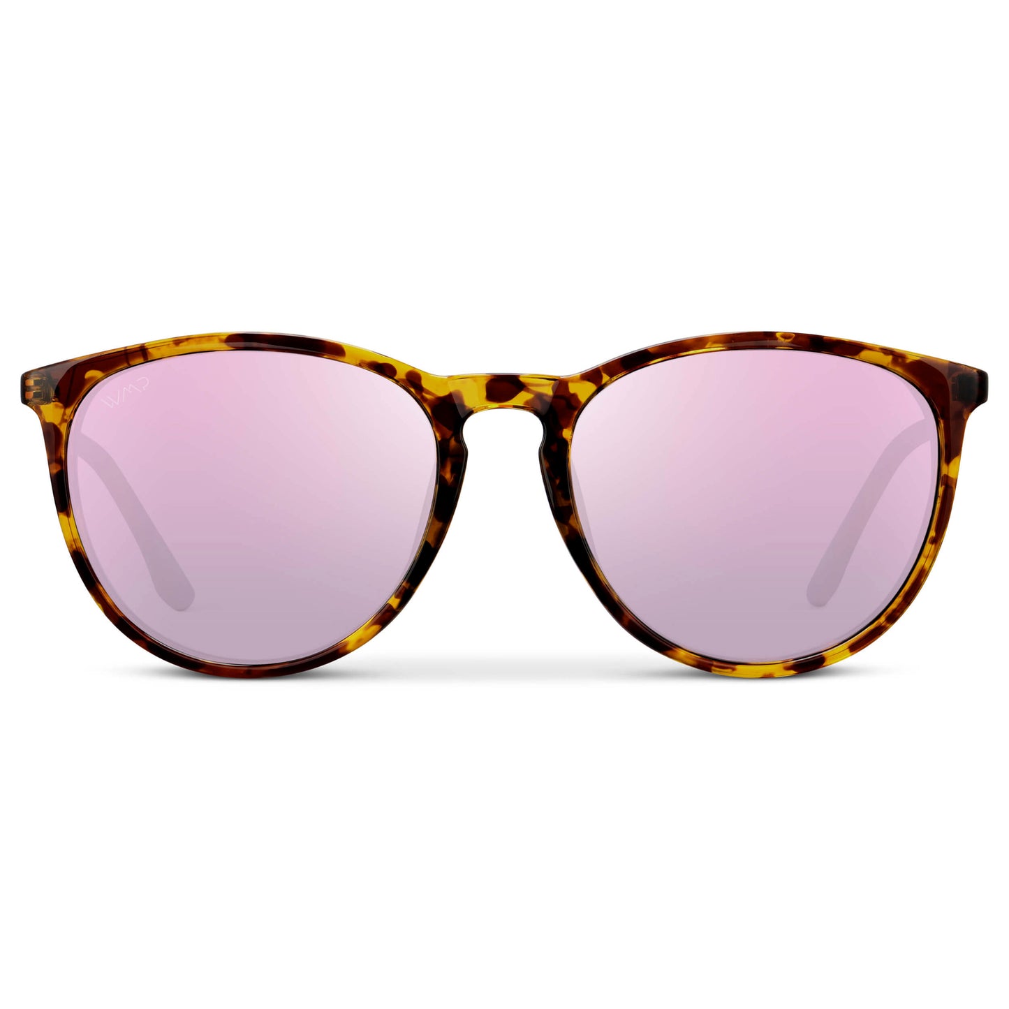 Brown Tortoise / Mirror Pink Lens || Classic Round Frame Sunglasses with Tortoise Frame and Mirror Pink Lenses