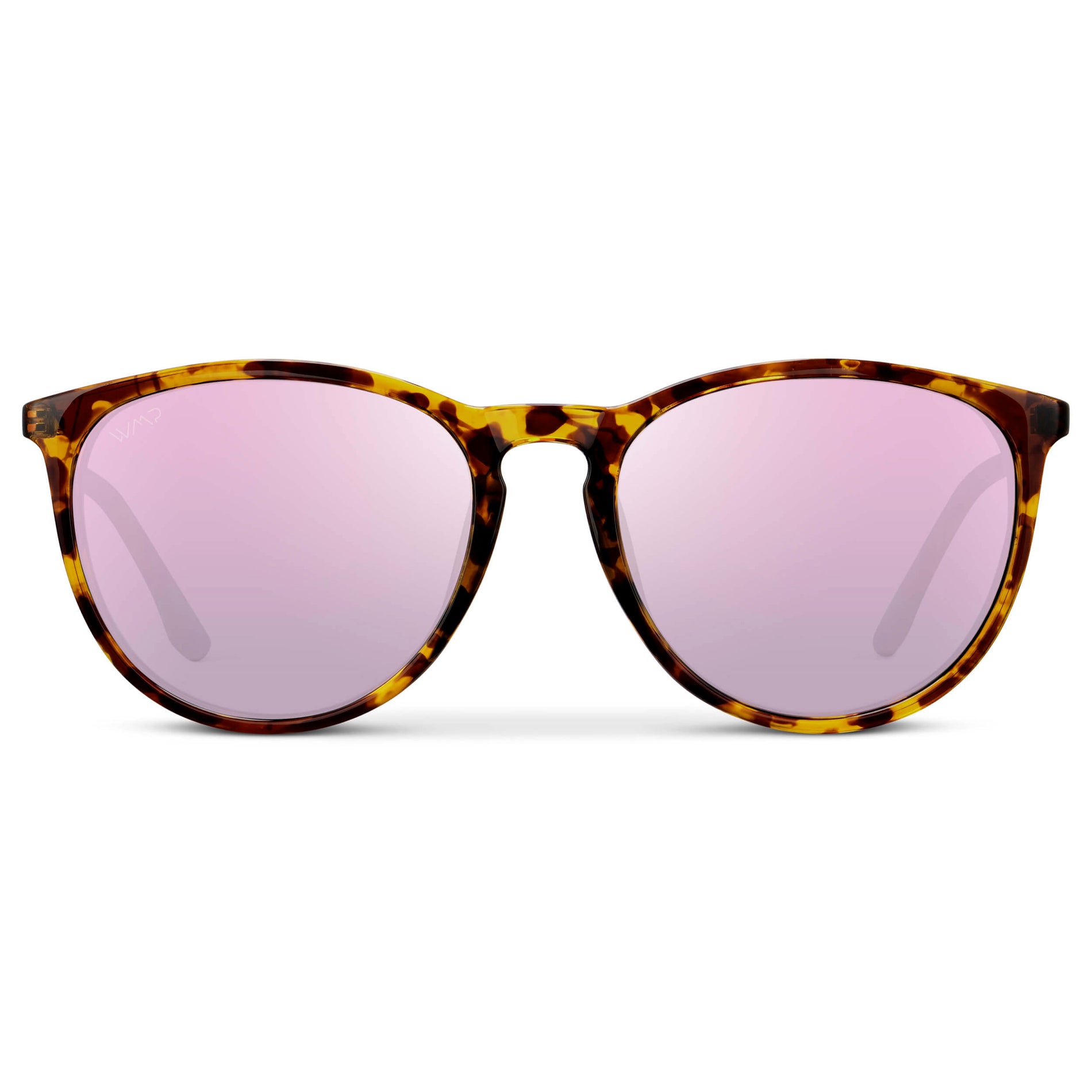 Brown Tortoise / Mirror Pink Lens || Classic Round Frame Sunglasses with Tortoise Frame and Mirror Pink Lenses