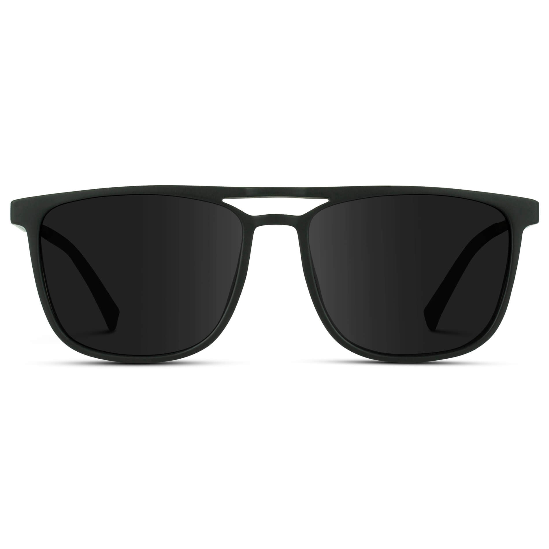 Jade Black || Black Rectangular Aviator Sunglasses with Black Polarized Lenses