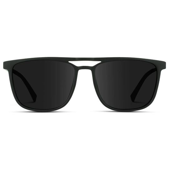 Jade Black || Black Rectangular Aviator Sunglasses with Black Polarized Lenses