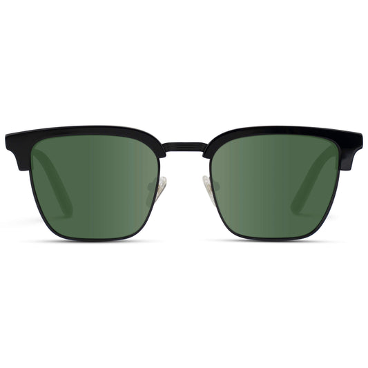 Black / Smoke Green Lens || Black Horn Rimmed Polarized Sunglasses with Green Lenses