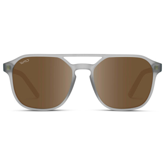Moonrock Grey / Brown Lens || Modern Square Double Bridge Aviator Sunglasses with Brown Polarized Lenses