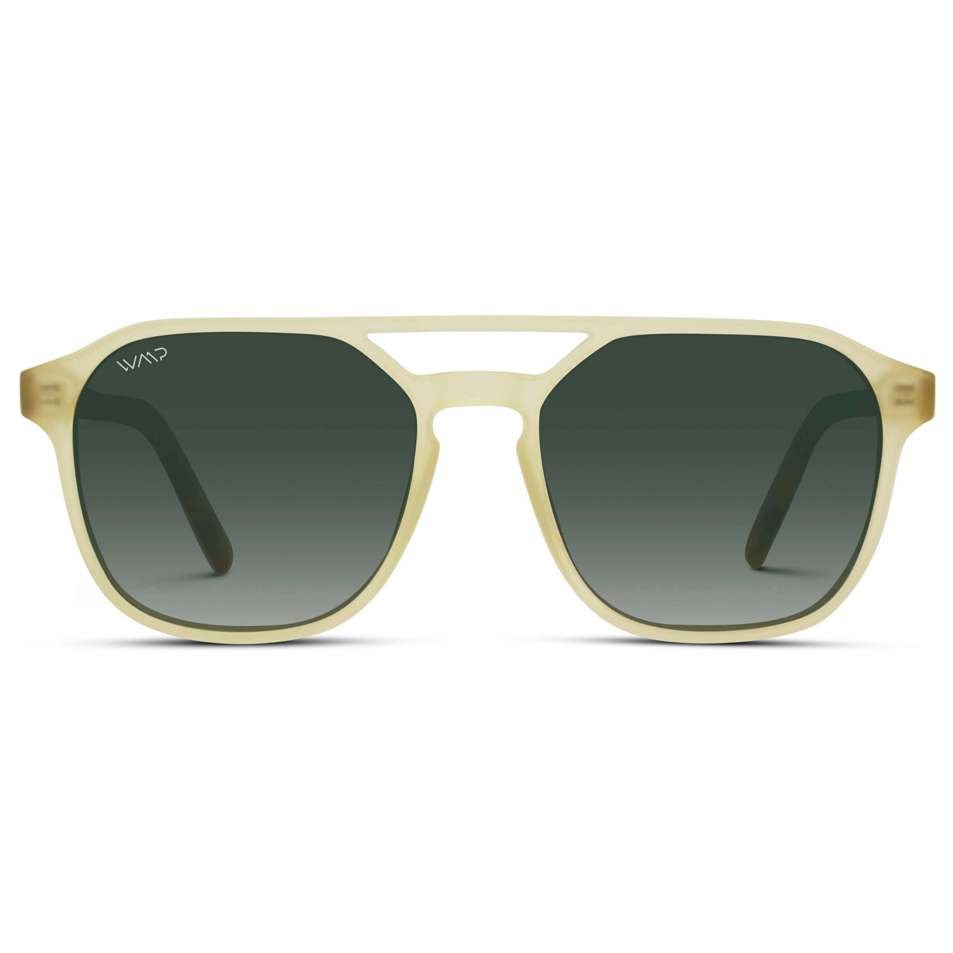Tortoise Champagne / Smoke Green Gradient Lens || Modern Square Double Bridge Aviator Sunglasses with Green Polarized Lenses