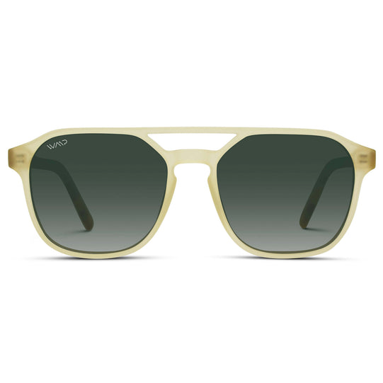 Tortoise Champagne / Smoke Green Gradient Lens || Modern Square Double Bridge Aviator Sunglasses with Green Polarized Lenses