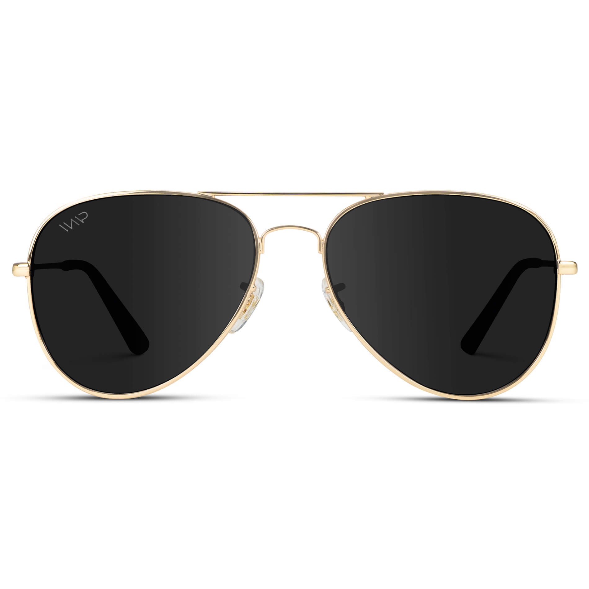 Gold Frame/Black Lens || Gold Double Bridge Aviator Sunglasses with Black Polarized Lenses