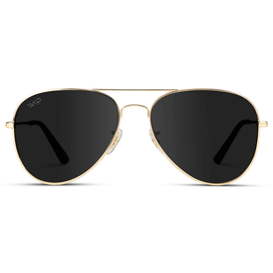 Gold Frame/Black Lens || Gold Double Bridge Aviator Sunglasses with Black Polarized Lenses