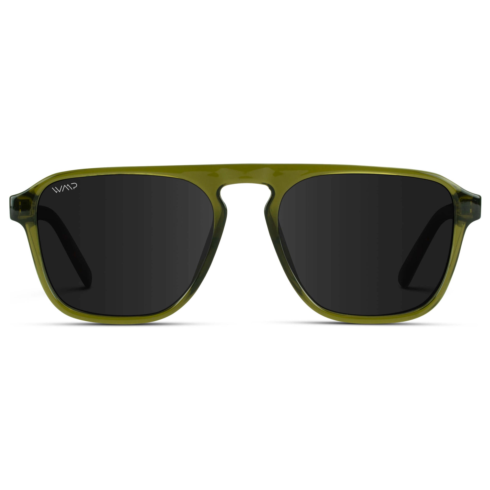Crystal Saguaro Green / Black Lens || Green Single Bridge Aviator Sunglasses with Black Polarized Lenses