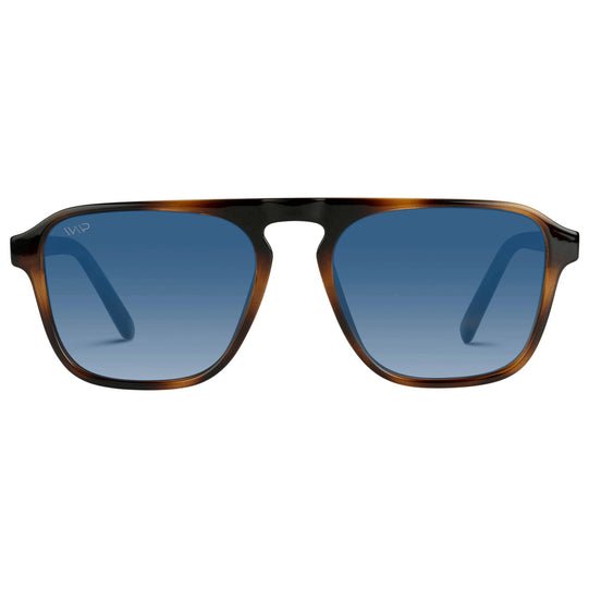 Whiskey Brown Tortoise / Blue Gradient Lens || Tortoise Single Bridge Aviator Sunglasses with Blue Polarized Lenses