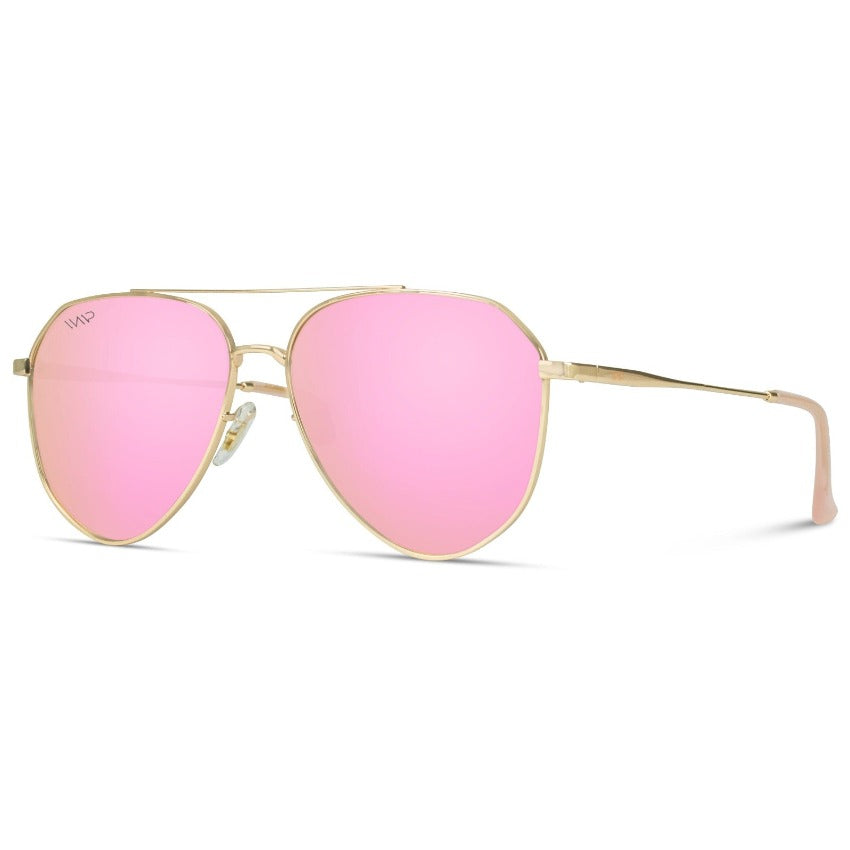 Gold Frame / Mirror Pink || Modern Polarized Aviator Sunglasses Pink Lens Gold Frame and Comfortable Screw-less Nose Pads