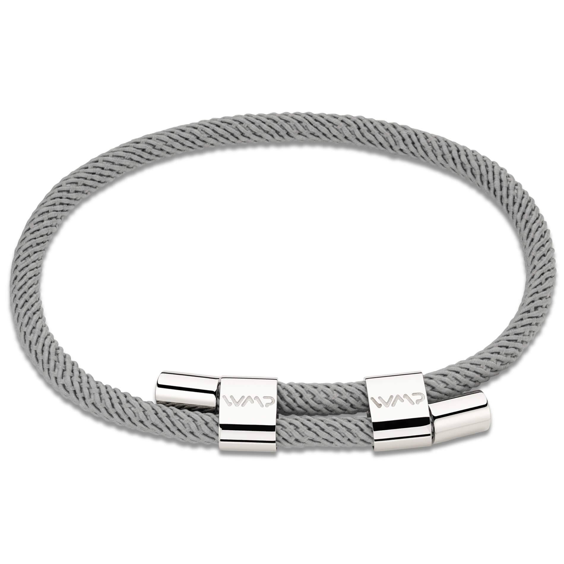 Stone Grey / Silver || Silver Stainless Steel Bracelet Set with Grey Rope Detail for Men 