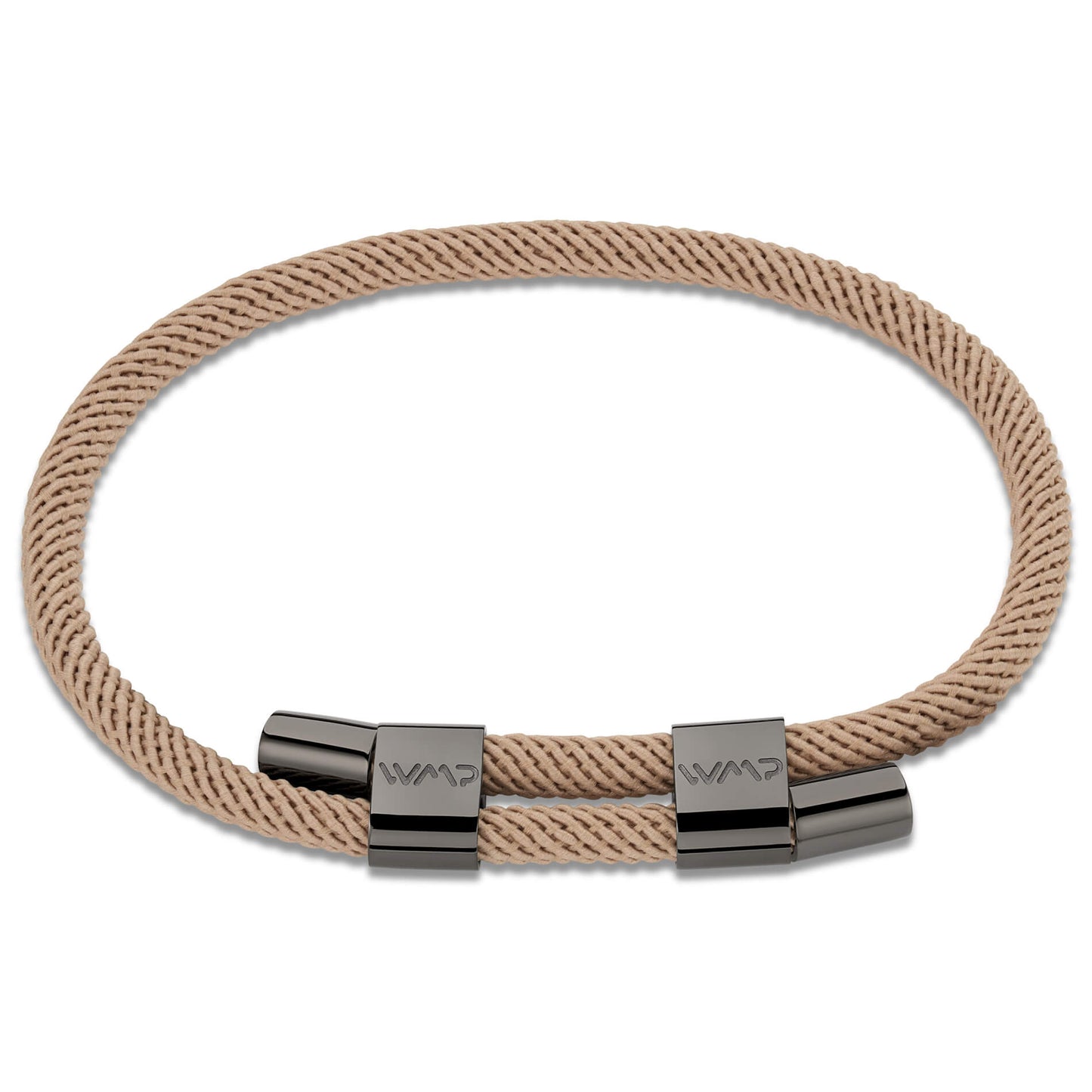 Sand / Gunmetal || Gunmetal Stainless Steel Bracelet Set with Beige Rope Detail for Men 