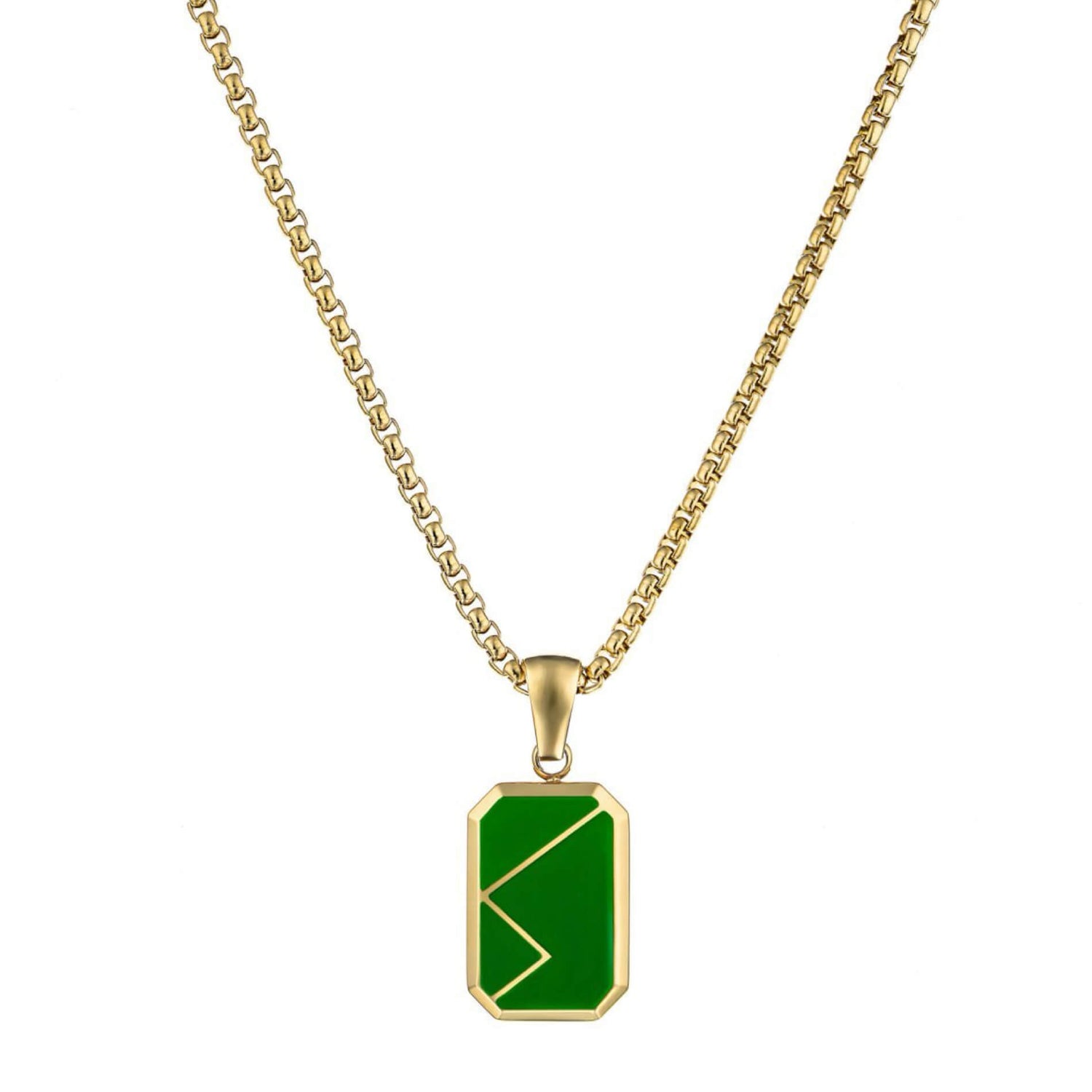 Gold / Napier Green Pendant || Green Porcelain Stone Pendant Necklace with Gold Rolo Box Chain