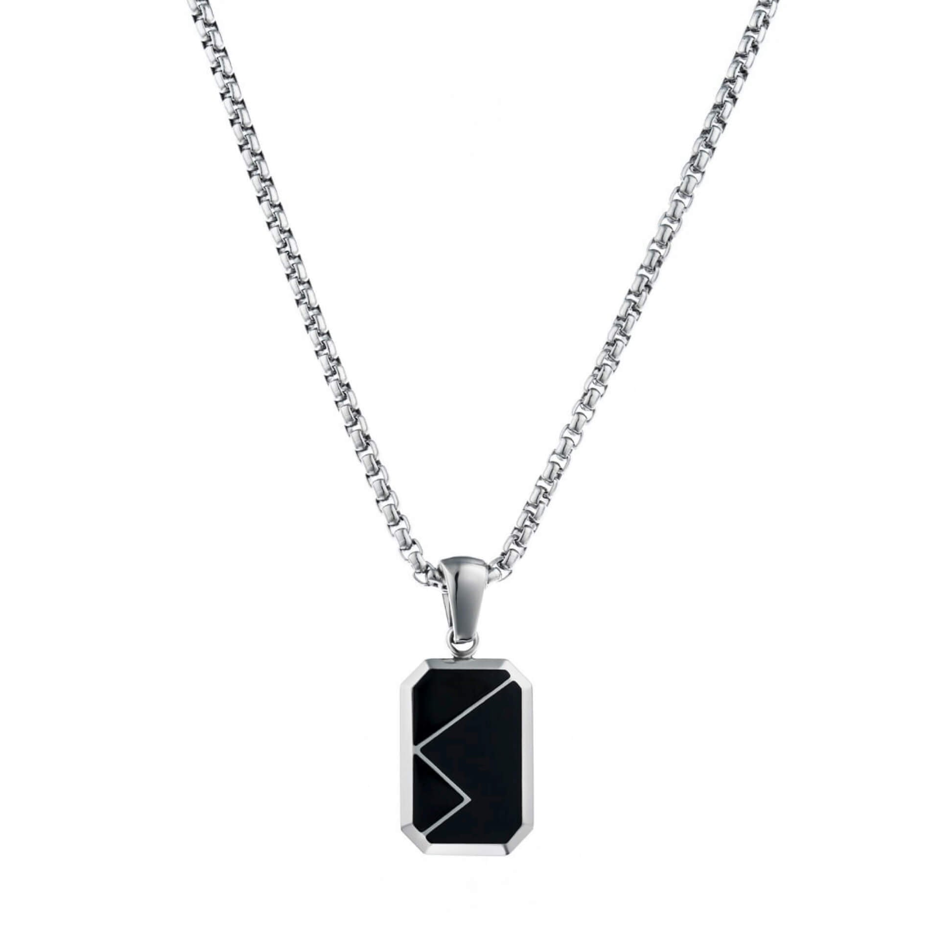 Silver / Dusk Black Pendant || Handmade Geometric Polished Silver Stainless Steel Rectangular Black Pendant Necklace