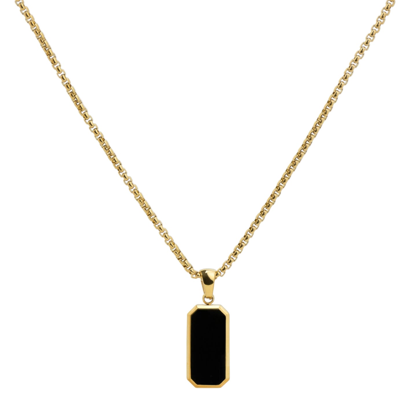 Gold / Dusk Black Pendant || Men's Black Porcelain Stone Pendant Necklace with Gold Rolo Box Chain