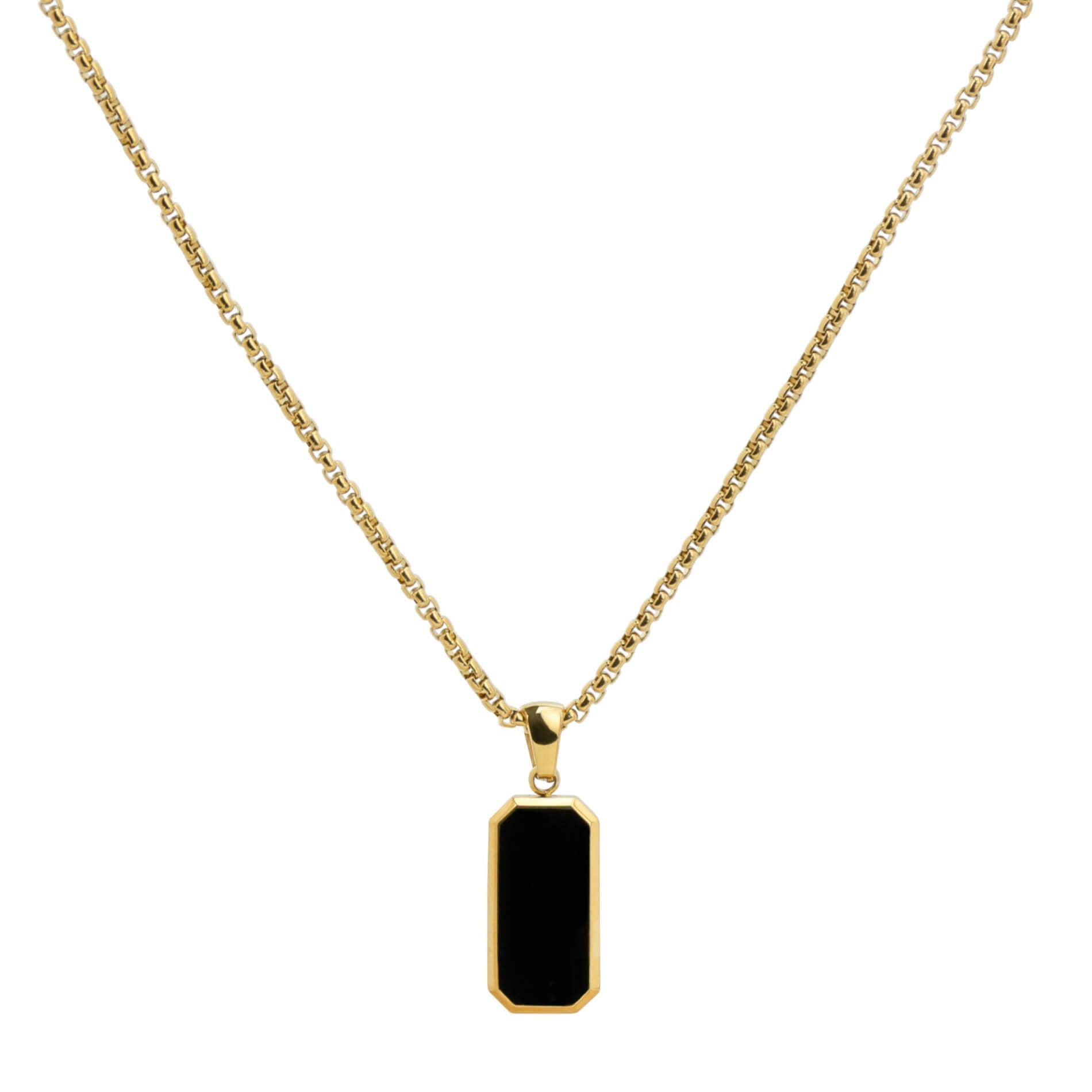 Gold / Dusk Black Pendant || Men's Black Porcelain Stone Pendant Necklace with Gold Rolo Box Chain