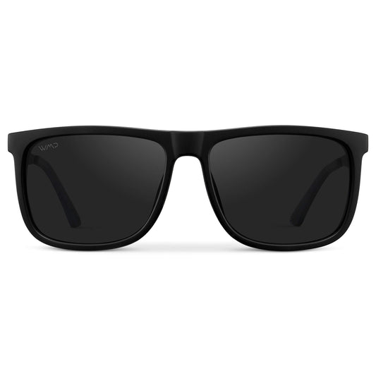 Jade Black || Matte Black Square Frame Sunglasses with Black Polarized Lenses