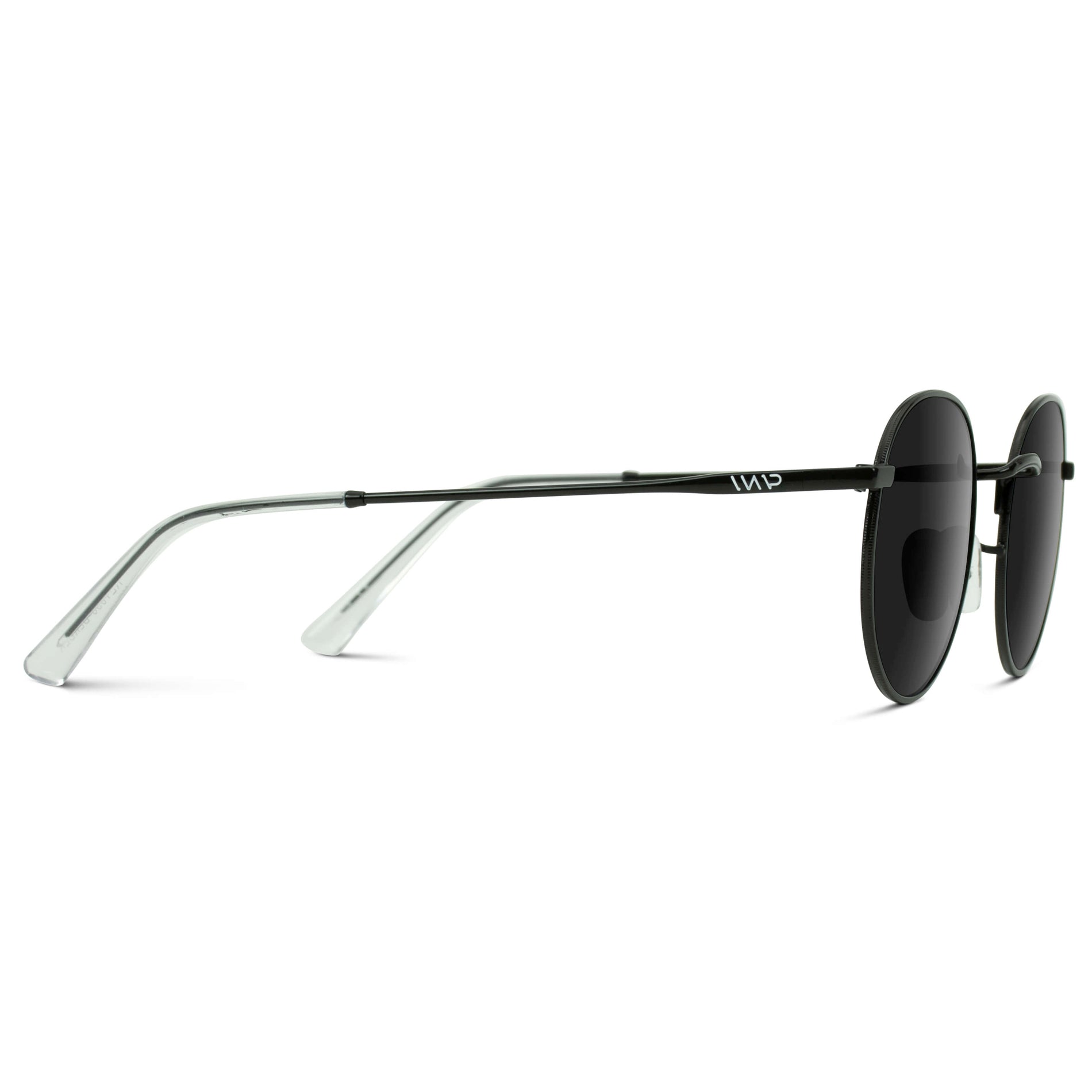 Black / Black Lens || Lightweight Round Metal Frame Sunglasses with Black Lenses
